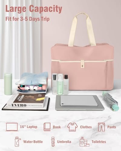 Wedama Weekender Bag for Women, Large Travel Duffel Bag, Portable Travle Bag Carry on Overnight Bag Travel Essentials Bag with Multi Compartments, Sport Gym Bag Hospital Bag with Wet Pocket, Pink - Image 3