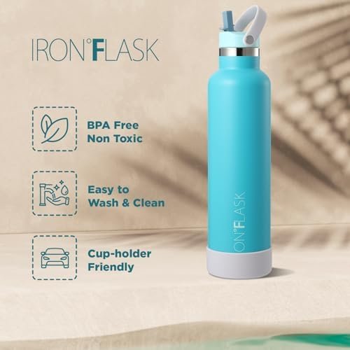 IRON °FLASK Camping & Hiking Hydration Canteens - Narrow Straw Lid & Boot - Leak Proof Vacuum Insulated Stainless Steel - Hot & Cold Double Walled Sports Water Bottle - Azure Mist, 24 Oz - Image 5