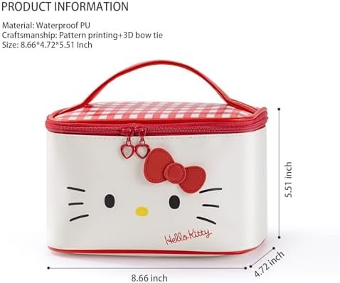 Large Make up Bag Cute Cosmetic Bags Brush Holder Zipper Pouch Toiletry Travel Makeup Organizer Bag For Women (Red-A) - Image 7