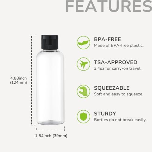 LISAPACK 3.4 oz Travel Bottles for Toiletries, 5pcs Travel Containers for Shampoo Tsa Approved, Plastic Empty Travel Size Bottles (100ml, Clear) - Image 2