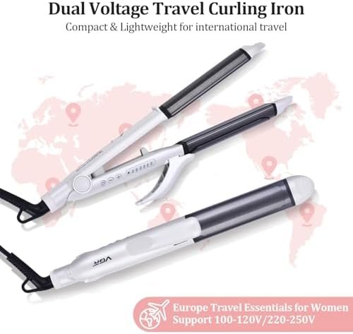 VGR Dual Voltage Travel Curling Iron with European Plug Adapter for International Travel, Europe Travel Essentials for Women, European Travel Must Haves - Image 2