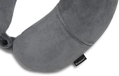 Brookstone Microbead Travel Head and Neck Pillow Lightweight and Plush with Phone or Headphone Pocket, Dark Grey - Image 3