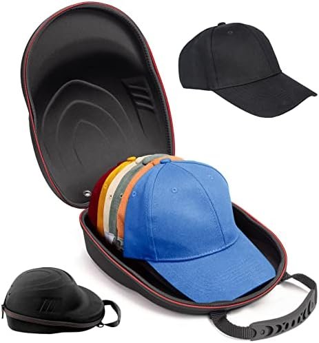 Glamgen Hard Hat Case for Baseball Caps,Hat Carrier Travel Case with One Black Baseball Cap and Adjustable Shoulder Strap,Hat Organizer Holder Bag for 6 Baseball Caps for Women and Men,Black