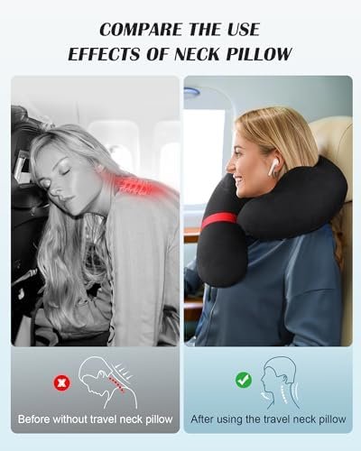 Travel Neck Pillow for Airplane, Travel Pillow Support Head and Neck, Comfortable & Washable Cover, Inflatable Neck Pillow for Traveling,Car,Office,Home (Black) - Image 4