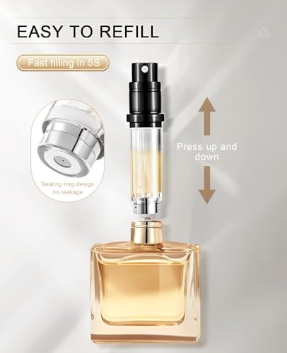 Refillable Portable Mini Perfume Atomizer for Travel, 5ml Luxury Empty Leakproof Pump Perfume Spray bottle Atomizer for Man and Woman (Y-Champaign Gold) - Image 3