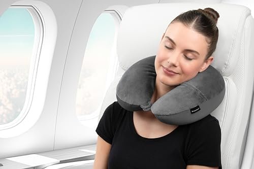 Brookstone Microbead Travel Head and Neck Pillow Lightweight and Plush with Phone or Headphone Pocket, Dark Grey - Image 5