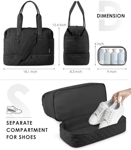 ETRONIK Weekender Bags for Women Travel, Personal Item Travel Bag with Shoe Compartment, Carry On Overnight Bag with Wet Pocket, Gym Duffel Bag for Travel, Sports, Weekend, Hospital Black - Image 5