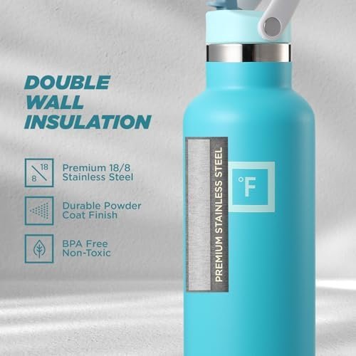 IRON °FLASK Camping & Hiking Hydration Canteens - Narrow Straw Lid & Boot - Leak Proof Vacuum Insulated Stainless Steel - Hot & Cold Double Walled Sports Water Bottle - Azure Mist, 24 Oz - Image 3