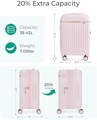 BAGSMART Carry On Luggage 22x14x9 Airline Approved with Spinner Wheels, Travel TSA Approved 100% PC Hard Shell Suitcases, 20 Inch Expandable Luggage with TSA Lock, Atlas Pink - Image 4