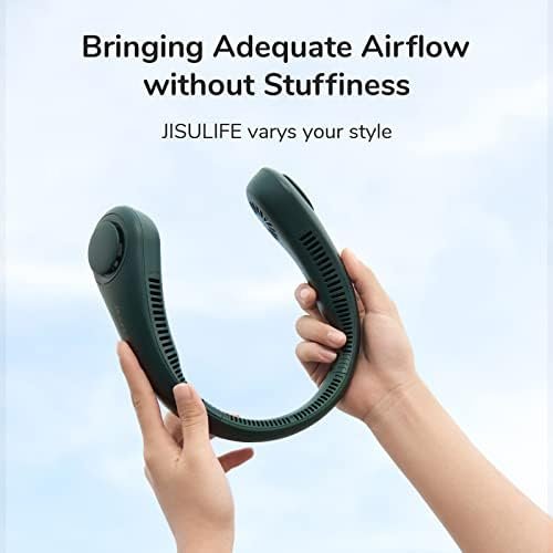 JISULIFE Portable Neck Fan, Hands-Free Bladeless, 5 Speeds, 4000 mAh Battery Operated Wearable Personal Fan, Twistable, Rechargeable, Gift for Women Men-Dark Green - Image 6