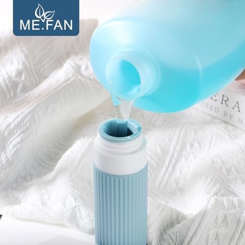 ME.FAN Travel Bottles for Toiletries, TSA Approved 3oz Silicone Travel Size Containers/Portable Split Bottle, Travel Accessories for Conditioner, Shampoo, Lotion - 4 Pack Blue - Image 4