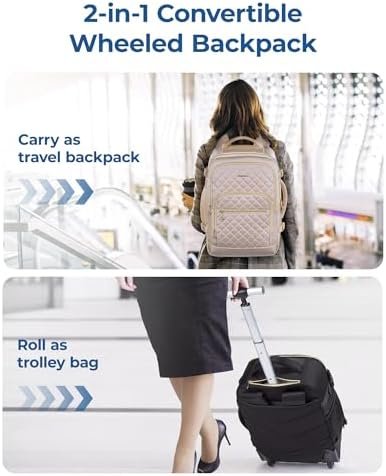 BAGSMART Rolling Backpack for Women, Travel Carry on Backpack with Wheels for Adults, 17 Inch Large Roller Backpack, Wheeled Backpack with Two Packing Cube, Black - Image 6