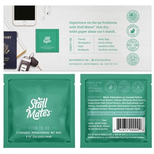 Stall Mates Wipes - Flushable Wipes | Individually Wrapped | Travel Friendly | Unscented with Vitamin-E & Aloe | (30 on-the-go singles) - Image 3