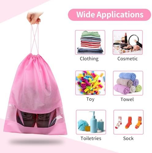 12 Pack Shoe Bags for Travel, Large Travel Shoe Bags for Packing with Clear Window, Dustproof Drawstring Travel Shoe Storage Bags Travel Essentials for Men & Women, Pink - Image 5