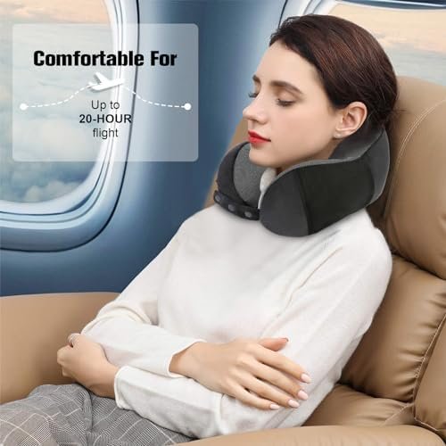 Neck Pillow for Traveling, Travel Pillows for Airplanes,100% Pure Memory Foam Travel Neck Pillow, Adjustable Flight Pillow, Portable Plane Accessories with Eye Mask, Earplugs, Carry Bag - Image 7