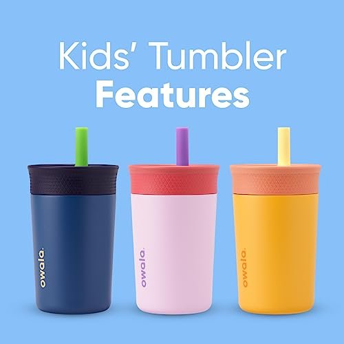 Owala Kids Insulation Stainless Steel Tumbler with Spill Resistant Flexible Straw, Easy to Clean, Kids Water Bottle, Great for Travel, Dishwasher Safe, 12 Oz, Navy and Blue (Home Base) - Image 7