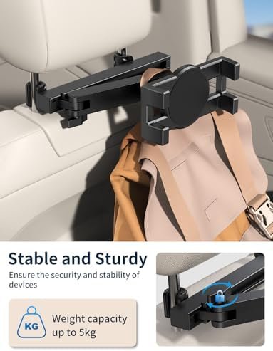 Tablet Holder for Car Headrest, [3 in 1 Adjustable Extension Arm] iPad Car Mount for Back Seat, Road Trip Essentials for Kids, for 4.7-12.9" Tablet Like iPad Pro, Air, Mini, Galaxy, Fire HD Tablet - Image 5