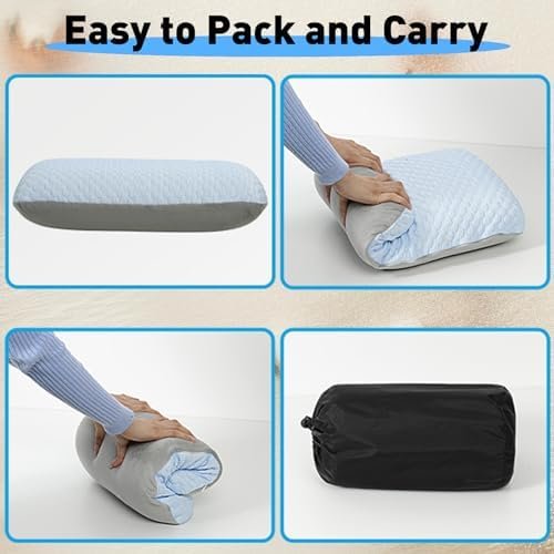 Travel and Camping Pillow- Compressible Medium Firm Memory Foam Pillow with Carry Bag for Backpacking & Airplane, Lumbar Support. Breathable Cooling Fabric, Washable Pillowcase (Wathet Blue) - Image 5