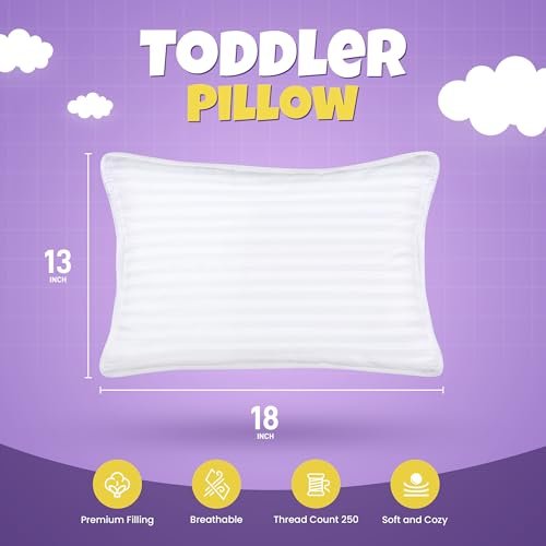 Utopia Bedding Toddler Pillow (White, 2 Pack), 13x18 Pillows for Sleeping, Soft and Breathable Cotton Blend Shell, Small Kids Pillow Perfect for Toddler Bed and Travel (Intended for Age 2 and up) - Image 2