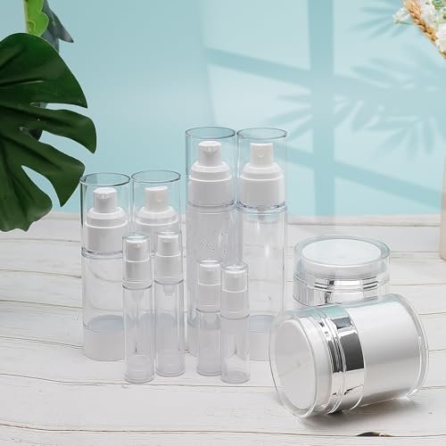 34 Pack Airless Pump Jars Set, 1.7/1/0.7/0.34oz Refillable Travel Size Containers, Leak-Proof Toiletry Bottles for Skincare and Creams, Lotion, Eye Cream, Liquid, Foundation, Shampoo - Image 3