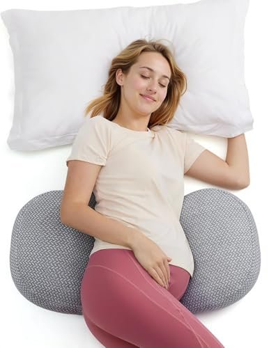 Momcozy Portable Pregnancy Pillow – W Shaped Maternity Support for Side Sleepers, Adjustable Travel Wedge Pillow for Back, Belly, and Hip Relief, Ideal for Pregnant Women, Deep Grey