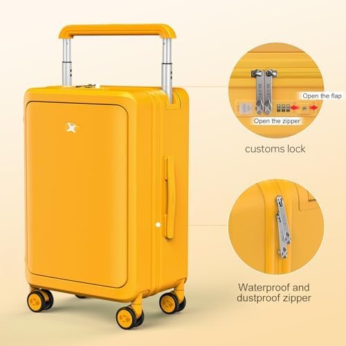 Carry on Luggage TSA Locks for Luggage 1OO% PC Hard Shell 20 Inch Suitcases with Wheels, Lightweight hardside Carry on Suitcase Telescopic Handle and Spinner Wheel (Front Pocket, Yellow) - Image 6