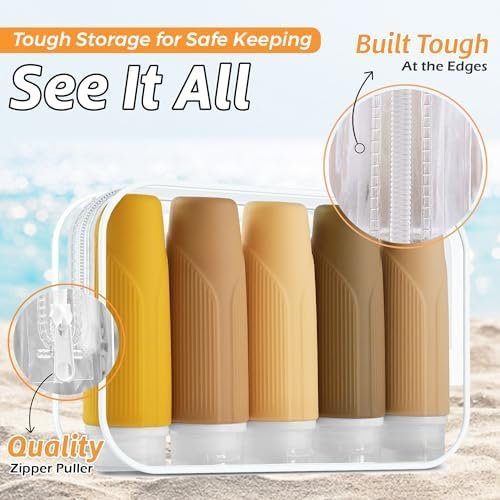 3 Oz Silicone Travel Bottles for Toiletries - Set of 5 TSA Approved Travel Bottles Leak Proof & Squeezable - Toiletry Bottles with Zipper Bag & Stickers for Shampoo Conditioner Lotion (Brown) - Image 6