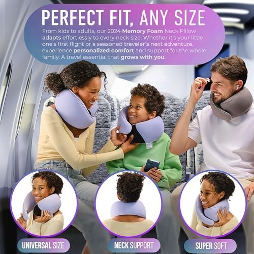 360° Support Memory Foam Travel Neck Support Pillow for Car and Airplane Sleeping; Ergonomic Pillow for Neck Pain Relief and Comfort; Airplane Neck Pillow for Traveling on Long Flight (Purple) - Image 3