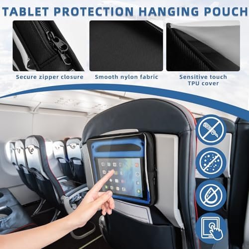 Travel Essentials Tablet Holder for Kids Baby, Air Plane Back Seat Tray Mount Hanger Case, Inflight Organizer Bag with TPU Touch-Screen Compatible with Phone iPad Kindle Tablets Up to 11" - Image 4