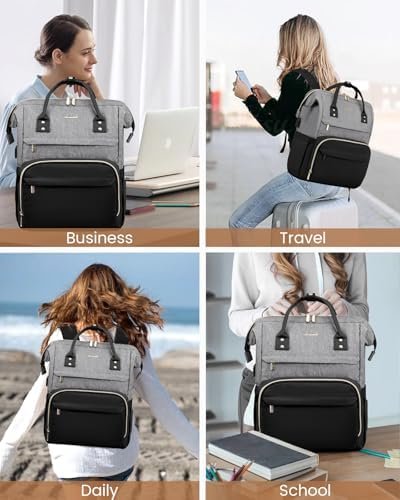 LOVEVOOK Laptop Backpack for Women Fashion Business Computer Backpacks Travel Bags Purse Doctor Nurse Work Backpack with USB Port, Fits 17-Inch Laptop Grey Black - Image 6