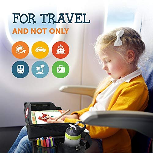 Kids Travel Tray, Toddler Car Seat Tray, Double Sided Activity Organizer, Snack Lap Tray, Baby Stroller Tray, Airplane Play Table, Waterproof and Foldable (Premium Black) - Image 7