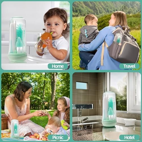 Electric Bottle Brush Cleaner, Rechargable Electric Baby Bottle Brush for Travel, Waterproof Electric Bottle Cleaner Set with Nipple & Straw Brush, Perfect Essentials Gift for Mom After Birth, Green - Image 7