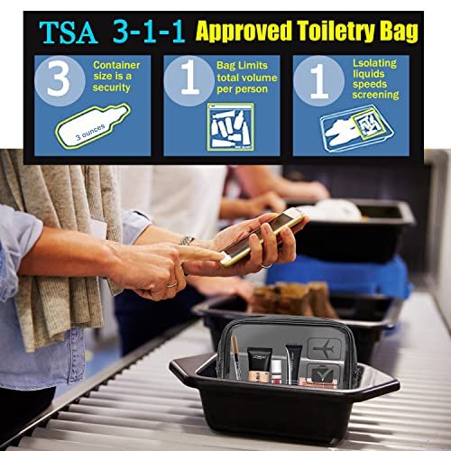 MODENGKONGJIAN TSA Approved Toiletry Bag, 3 Pcs Clear Toiletries Bags Quart Size Travel Makeup Cosmetic Bag for Women Men, Carry on Airport Airline Compliant Bag (Black) - Image 2