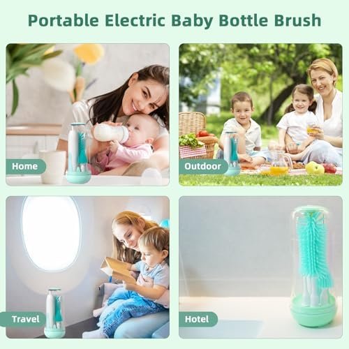 Electric Bottle Brush Cleaner, Electric Baby Bottle Brush for Travel with Replaceable Silicone Bottle Brushes,Nipple and Straw Brush, Bottle Brush Set with Drainage Rack and Storage Box - Image 6