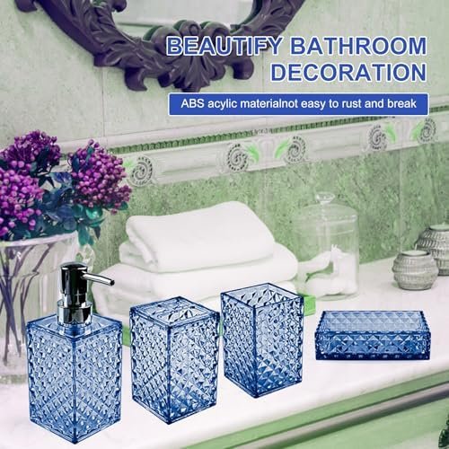 Geila 6-Piece Bathroom Accessories Set – Toothbrush Holder, Lotion & Soap Dispensers, Travel Bottles, Soap Box, Tumbler – Boho Bathroom Vanity Organizer (Blue) - Image 6