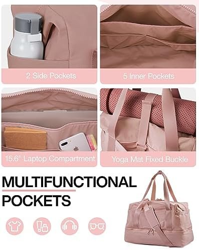 Weekender Bags for Women, BAGSMART Travel Duffel Bags with Shoe Compartment,Personal Item Travel Bag for Airlines, Carry on Overnight Tote Bag with Toiletry Bag(Dark Pink,2pcs) - Image 3