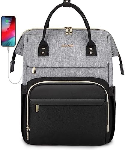 LOVEVOOK Laptop Backpack for Women Fashion Business Computer Backpacks Travel Bags Purse Doctor Nurse Work Backpack with USB Port, Fits 17-Inch Laptop Grey Black