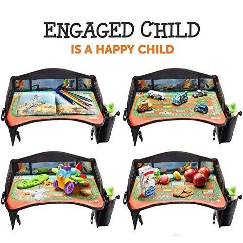 Kids Travel Tray, Toddler Car Seat Tray, Double Sided Activity Organizer, Snack Lap Tray, Baby Stroller Tray, Airplane Play Table, Waterproof and Foldable (Premium Black) - Image 5