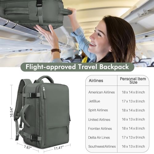 Travel Backpack For Women Men Flight Approved, Carry-on Backpack Bag Luggage, Personal Item Backpack Bag, Laptop Backpack Casual Daypack, Travel Essentials Must Haves, Olive-green - Image 3