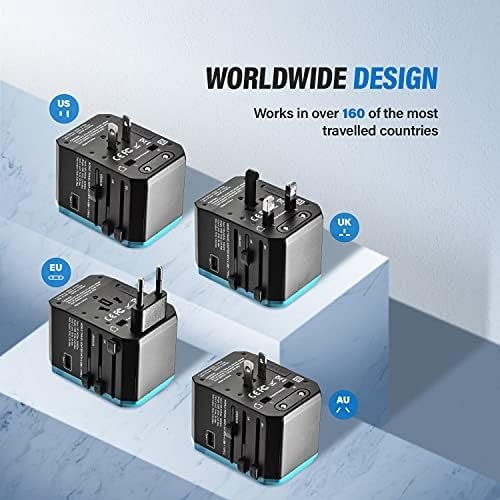 Unidapt Universal Travel Adapter One International Wall Charger AC Plug Adaptor with 5.6A Smart Power and 3.0A USB Type-C for USA EU UK AUS (UA-101, Blue) - Image 4