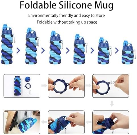 Collapsible Water Bottles Two Pack Travel Sports Portable Sport Water Bottle comes with mountaineering Buckle 500ml silicone Water-proof camping water bottle - Image 4