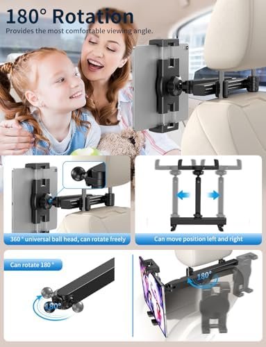 Tablet Holder for Car Headrest, [3 in 1 Adjustable Extension Arm] iPad Car Mount for Back Seat, Road Trip Essentials for Kids, for 4.7-12.9" Tablet Like iPad Pro, Air, Mini, Galaxy, Fire HD Tablet - Image 4