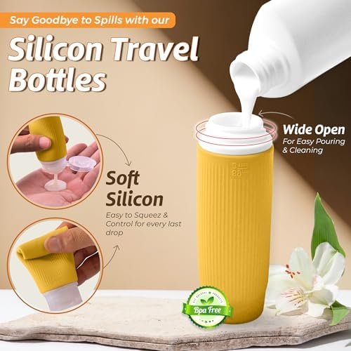 3 Oz Silicone Travel Bottles for Toiletries - Set of 5 TSA Approved Travel Bottles Leak Proof & Squeezable - Toiletry Bottles with Zipper Bag & Stickers for Shampoo Conditioner Lotion (Brown) - Image 4