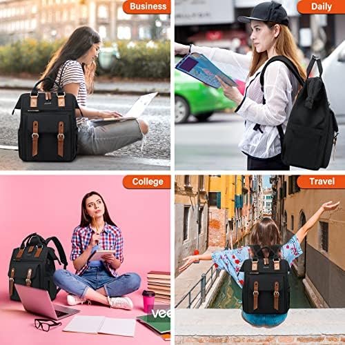 LOVEVOOK Laptop Backpack for Women, Teacher Nurse Bag Work Travel Computer Backpacks Purse,Water Resistant Daypack with USB Charging Port, 15.6 inch Black - Image 8