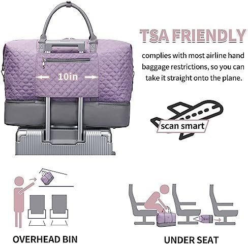 Weekender Bags for Women with Toiletry Bags Large Overnight Bags Travel Duffel Bag Carry On Shoulder Weekend Tote with Shoe Compartment and Wet Pocket - Image 5