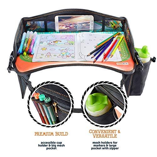 Kids Travel Tray, Toddler Car Seat Tray, Double Sided Activity Organizer, Snack Lap Tray, Baby Stroller Tray, Airplane Play Table, Waterproof and Foldable (Premium Black) - Image 4