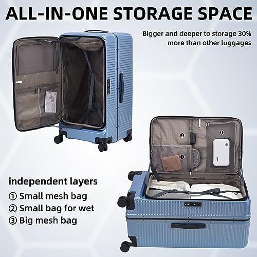 2 pieces 20/29 Aluminum Luggage Set with Side Opening, Lightweight Hardshell ABS+PC Suitcase with TSA Lock, 360° Universal Wheels & Adjustable Handle, Dark Blue - Image 5