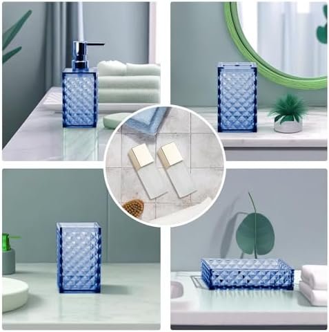 Geila 6-Piece Bathroom Accessories Set – Toothbrush Holder, Lotion & Soap Dispensers, Travel Bottles, Soap Box, Tumbler – Boho Bathroom Vanity Organizer (Blue) - Image 5