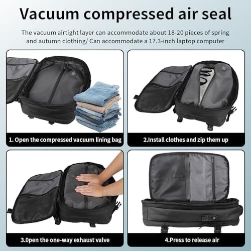 Vacpack Backpack, Air Backpack With Pump, 60L Expandable Backpack with Vacuum Compression, Anti Theft Vacpack Travel Vacuum Backpack (black) - Image 2