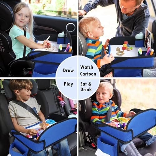 Kids Travel Tray, Kid Travel Tray, Travel Tray for Kids Car Seat, Car Tray for Kids with Drawing Kit, Carseat Tray for Toddler, Kids Road Trip Essentials for Airplane, Blue - Image 6